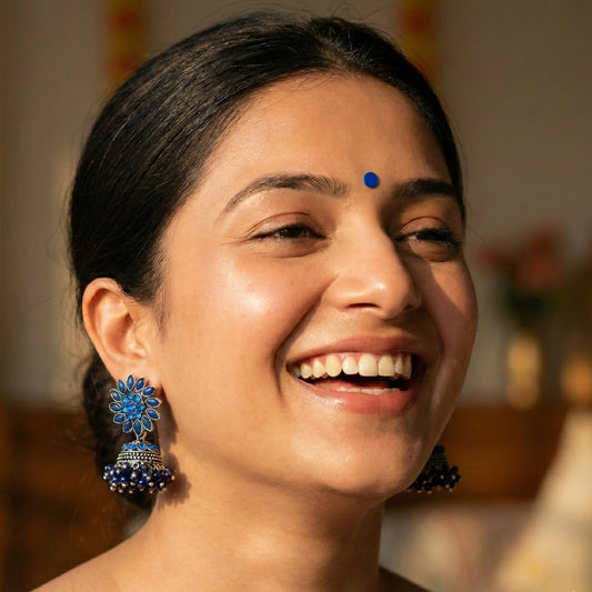 Royal Blue Floral Cluster Jhumki