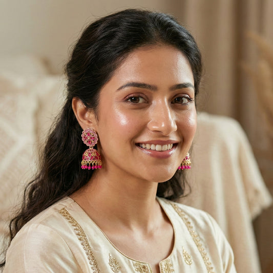 Rani Pink Floral Jaali Jhumki