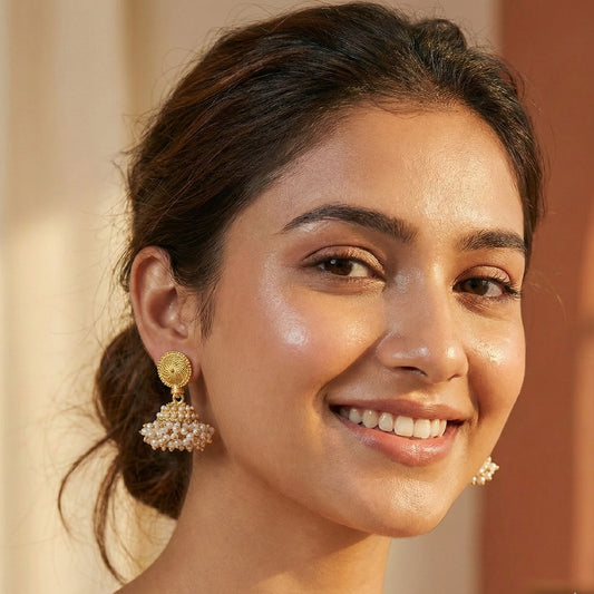 Round Top Golden Cluster Jhumki