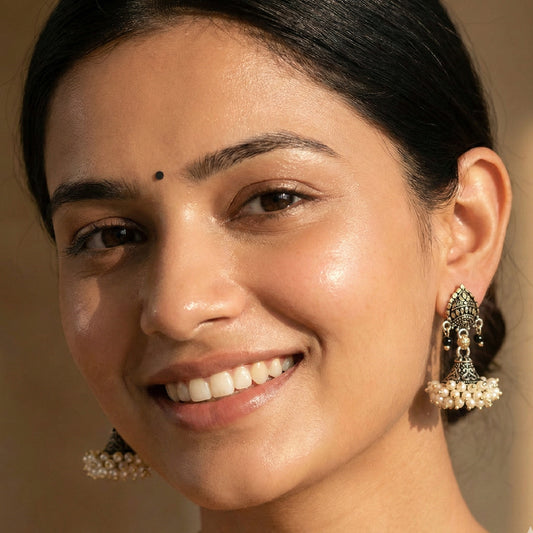 Leaf Shaped Pearl Cluster Jhumki