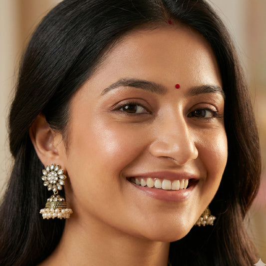 Floral Top Pearl Cluster Jhumki