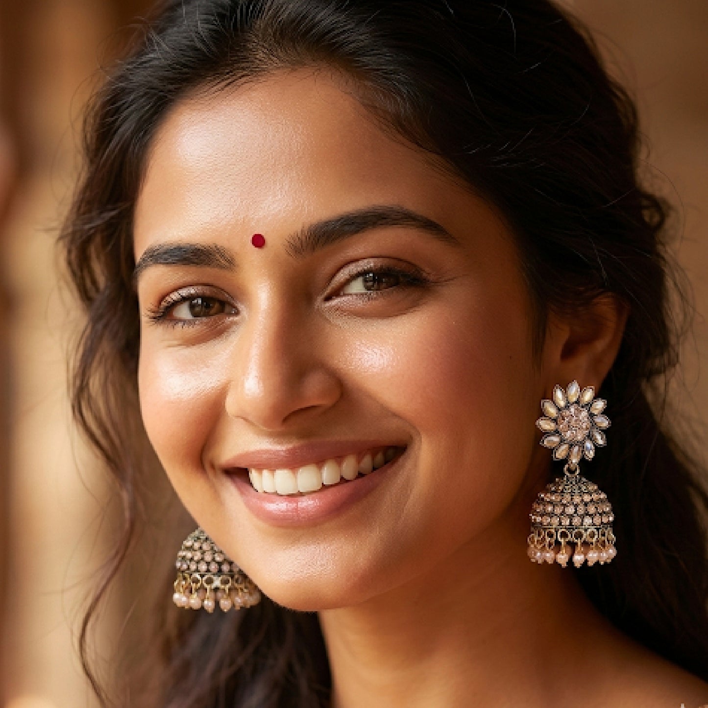 Rosegold Floral Top Stones Jhumki