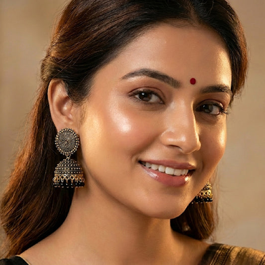 Black Golden Toned Disc jhumki