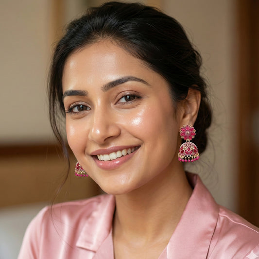 Rani Pink Floral Top Jaali Jhumki