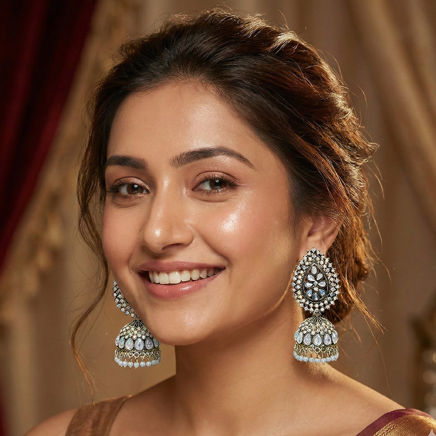 Stones Jhumki with Silver Golden Tone