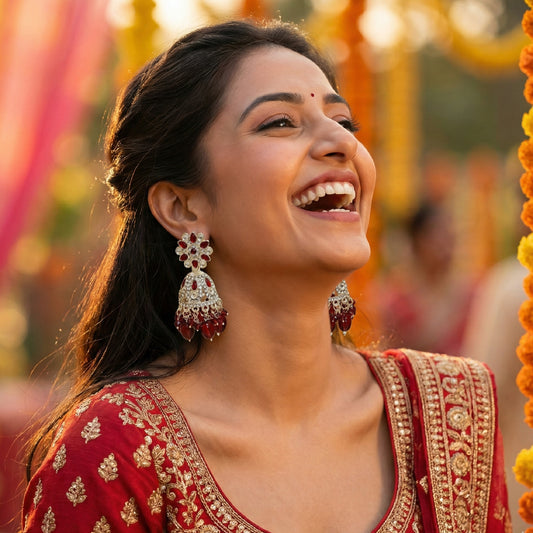 Red Silver Floral Jaali Jhumki