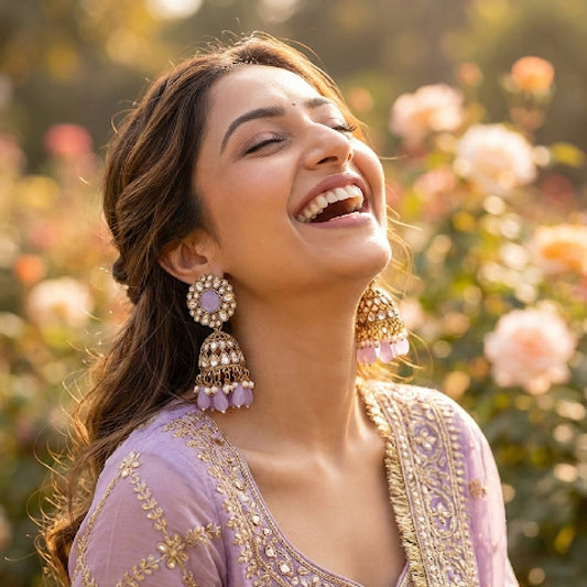 Lavender Kundan Floral Jaali Jhumki