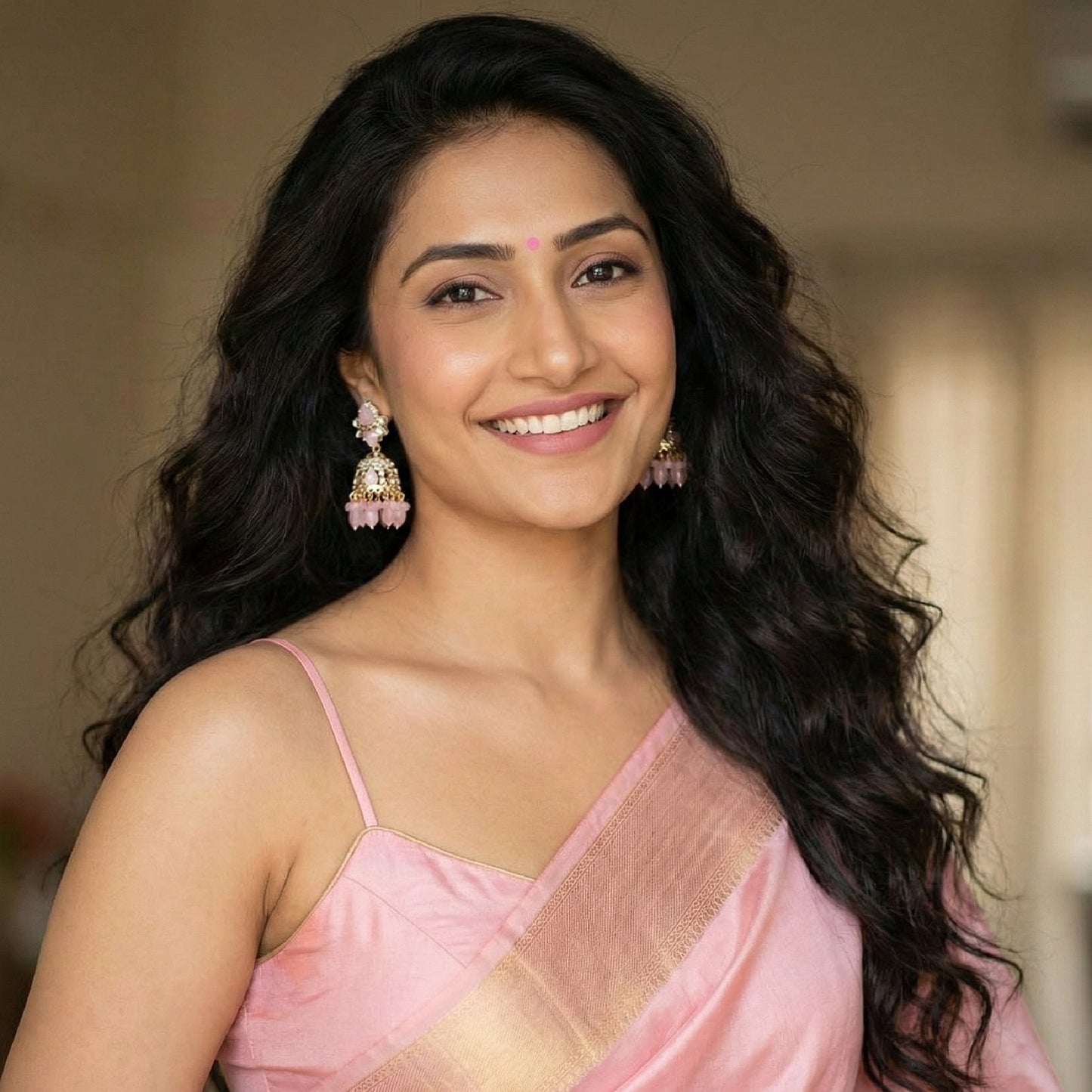 Baby Pink Kundan Jaali Jhumki