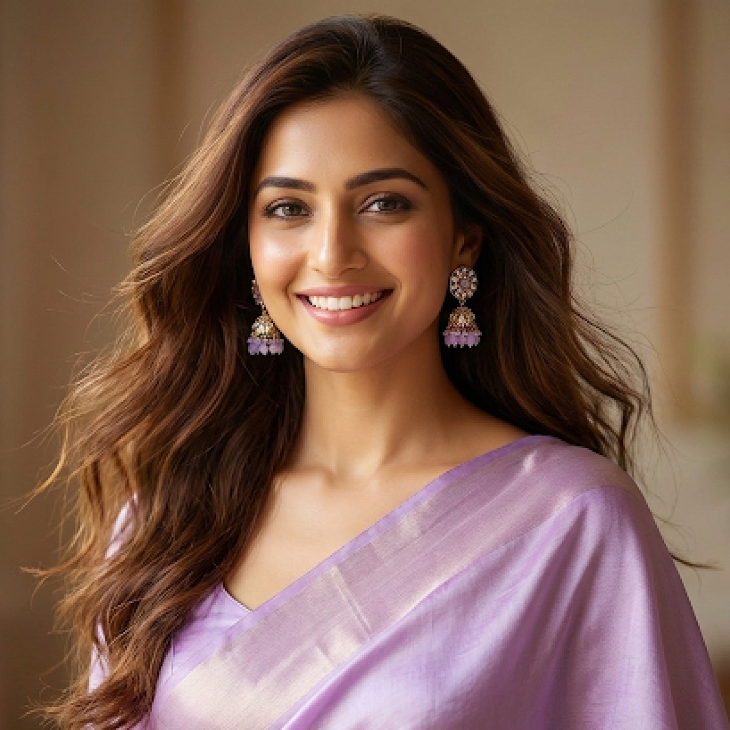 Lavender Floral Kundan Jhumki