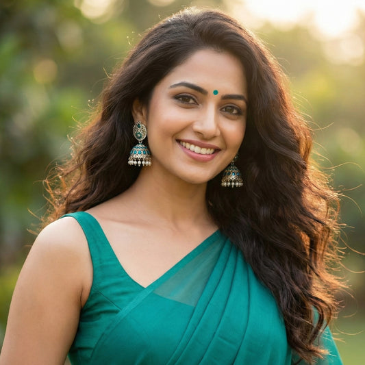 Peacock Green Silver Kundan Styled Stone Jhumki