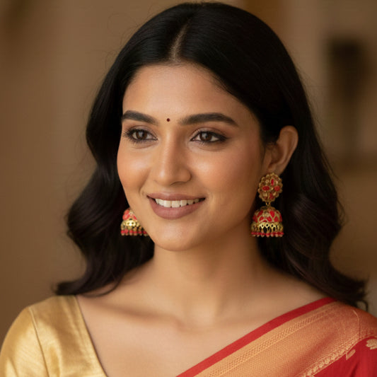 Red Floral Jaali Jhumki