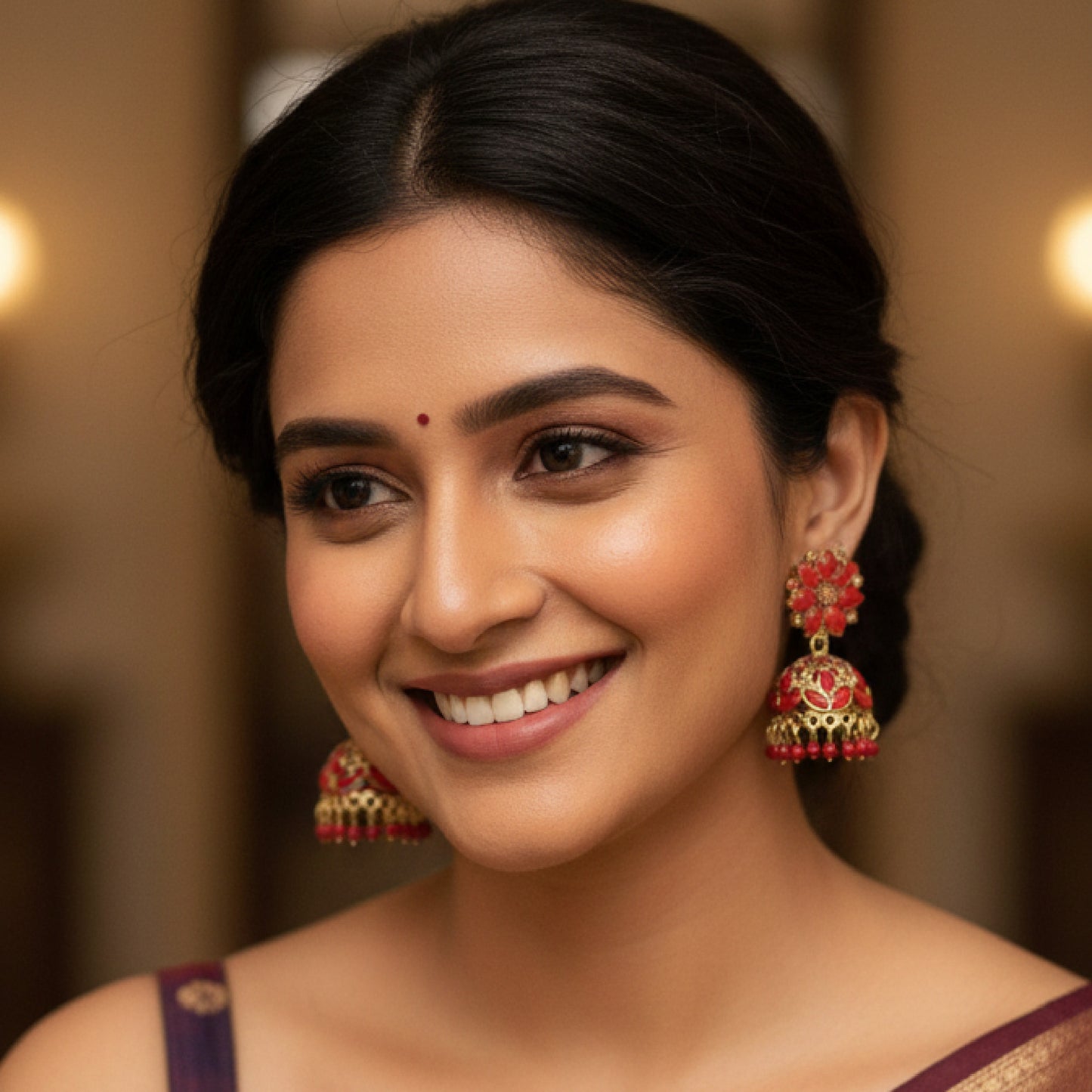Red Floral Top Jaali Jhumki