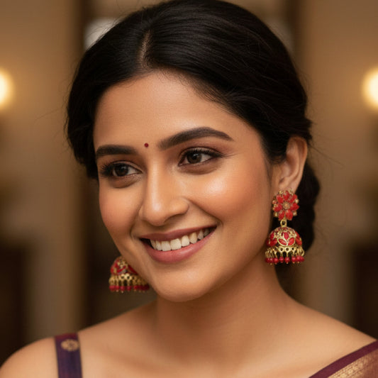 Red Floral Top Jaali Jhumki