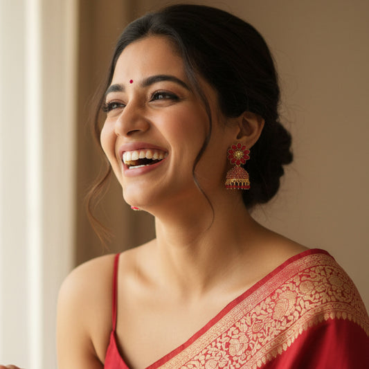Red Floral Top Dome Jhumki