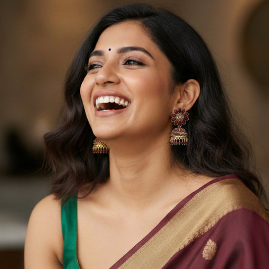 Maroon Floral Top Dome Jhumki