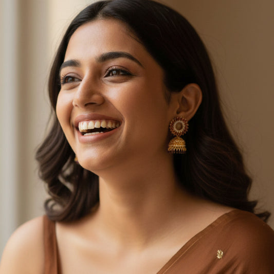 Brown Floral Golden Jhumki