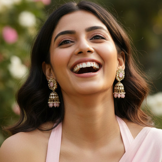 Baby Pink Kundan Floral Jaali Jhumki