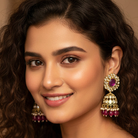 Magenta Kundan Floral Jaali Jhumki