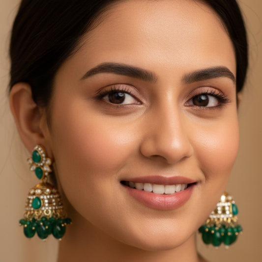 Bottle Green Kundan Jaali Jhumki