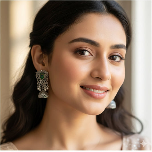 Oxidized Peacock Feather Jhumki