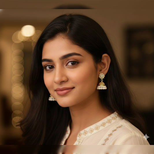 Floral Stones Top Pearl Jhumki