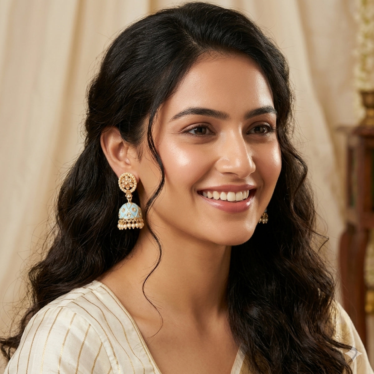 Aqua Blue Meenakari Jhumki