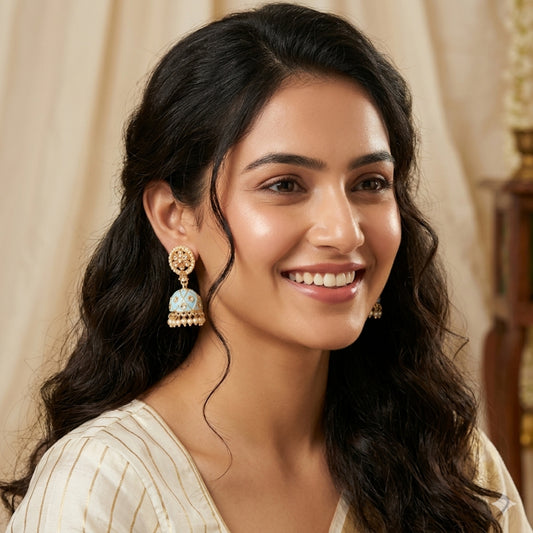 Aqua Blue Meenakari Jhumki