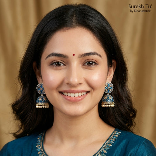 Peacock Blue Floral Jaali Jhumki