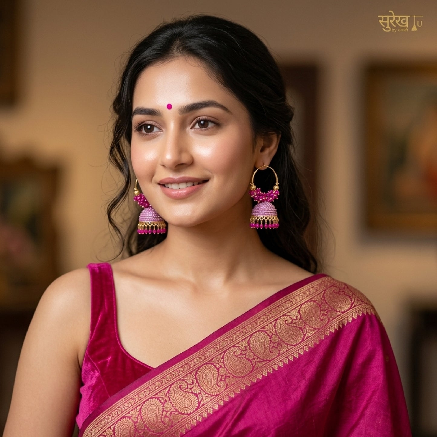 Rani Pink Medium Hoop Jhumki