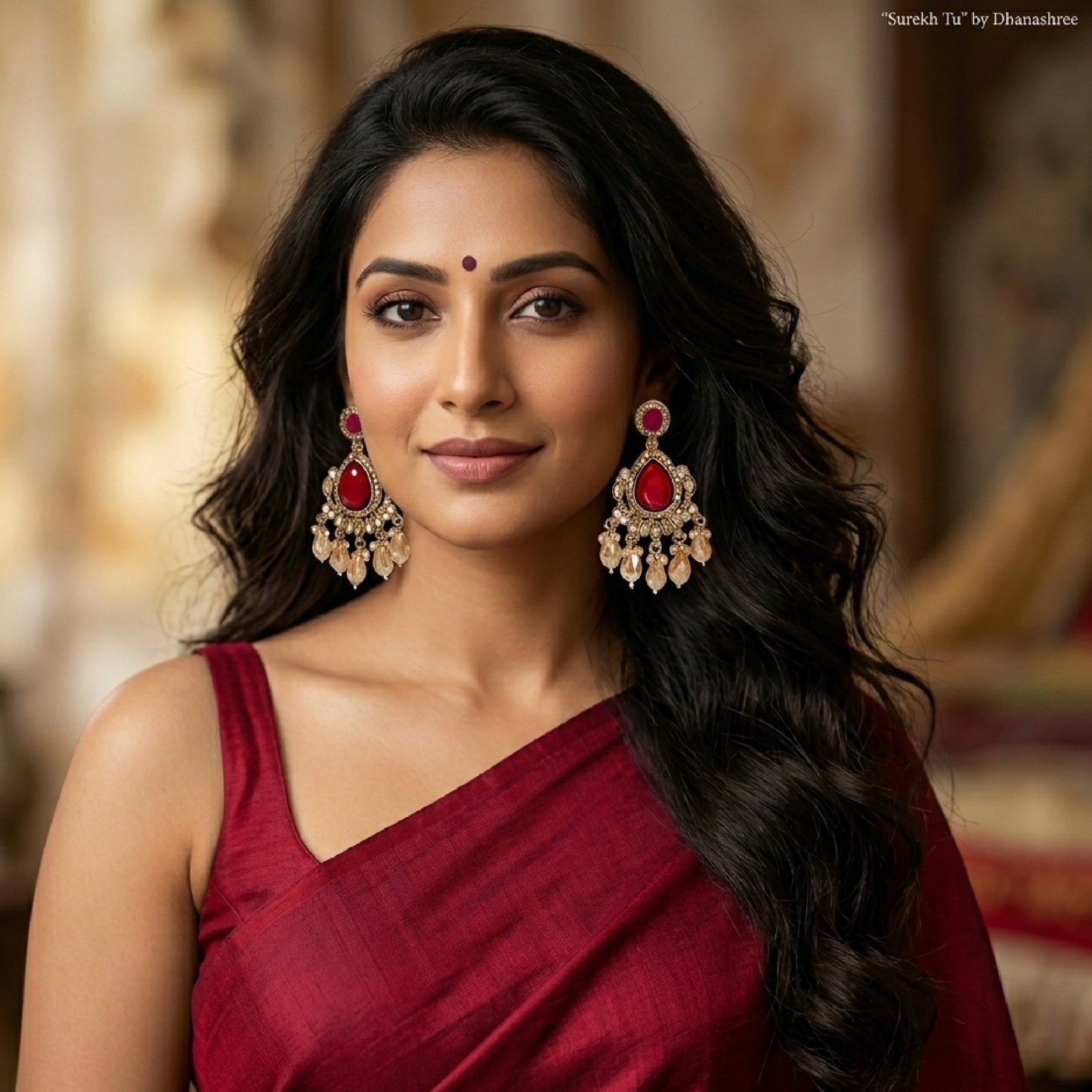 Red Kundan Leaf Shaped Dangler