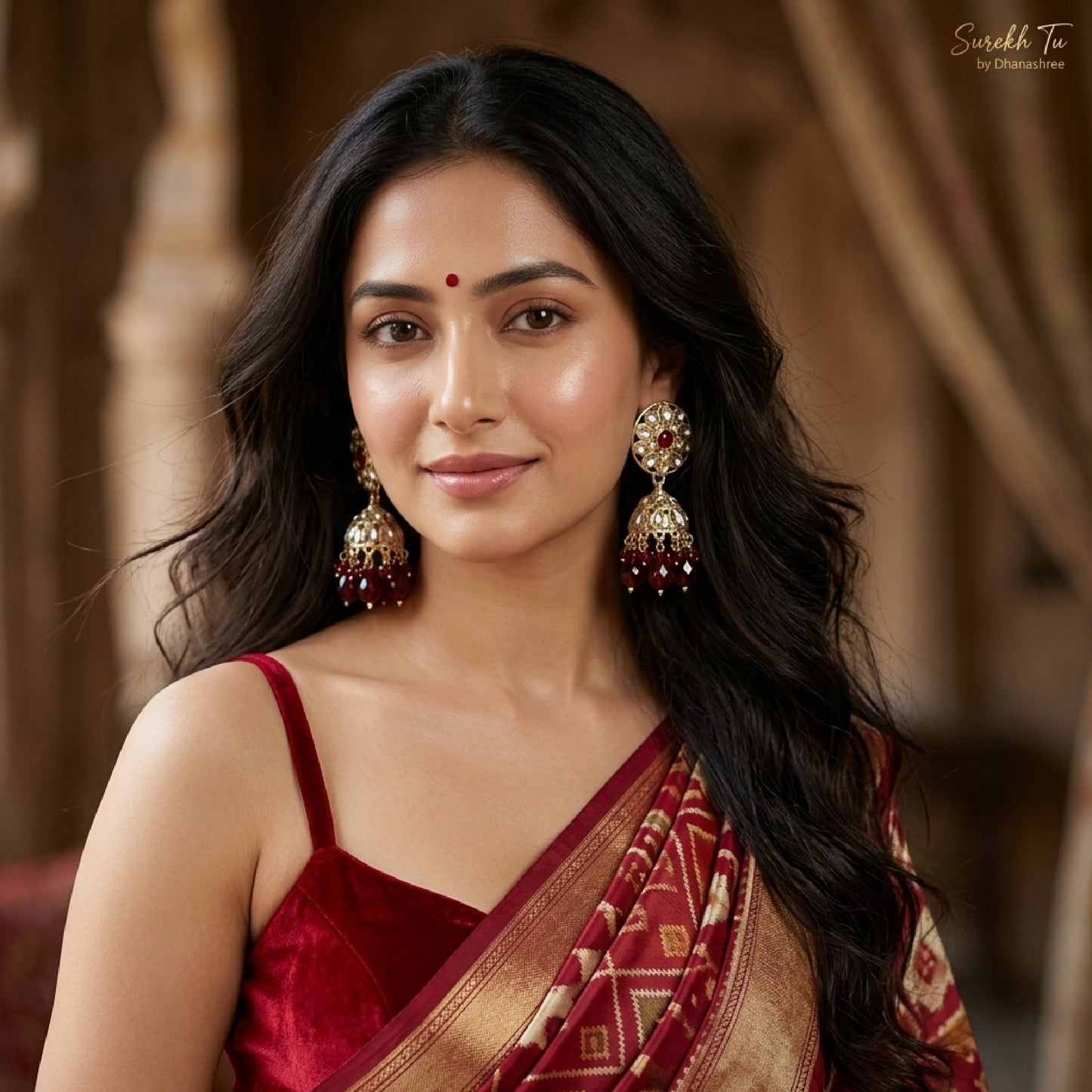 Red Floral Kundan Jhumki