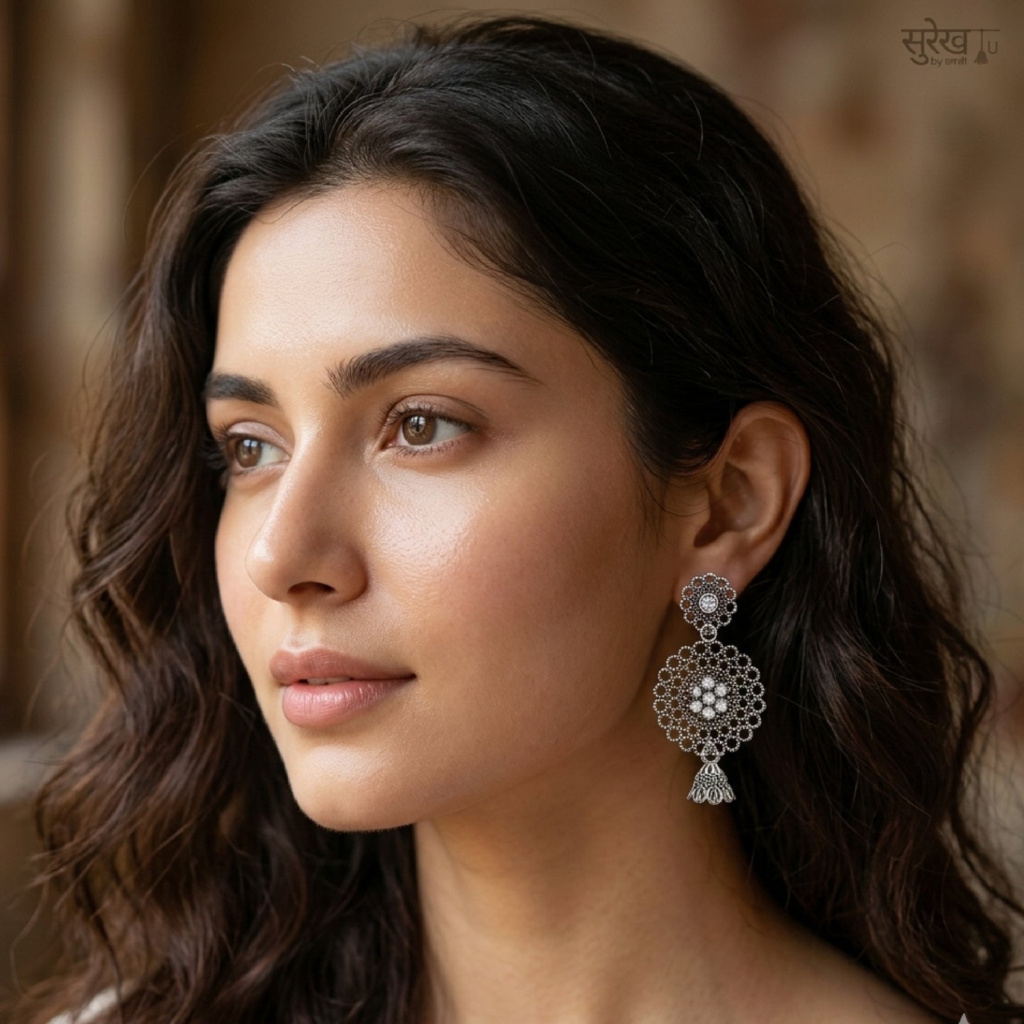 Oxidized Floral Jaali Jhumki