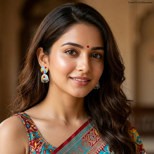 Multicoloured Silver Toned Jhumki Medium
