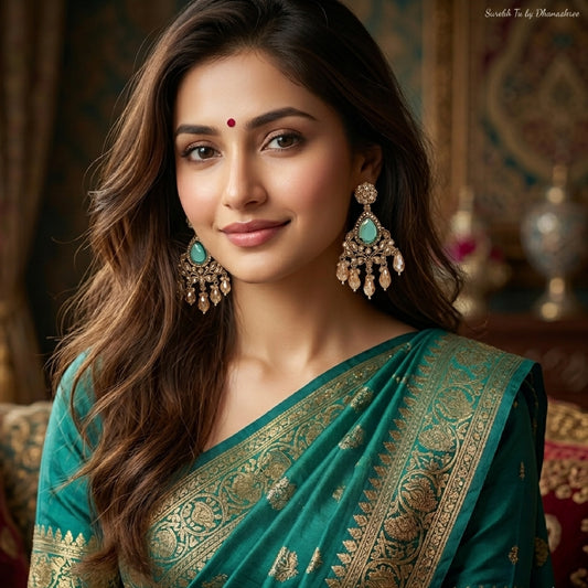 Green Kundan Leaf shaped Dangler