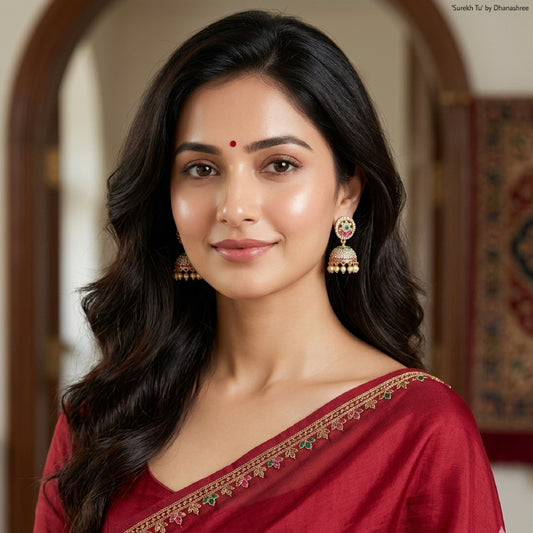 AD Floral Pearl Golden Jhumki
