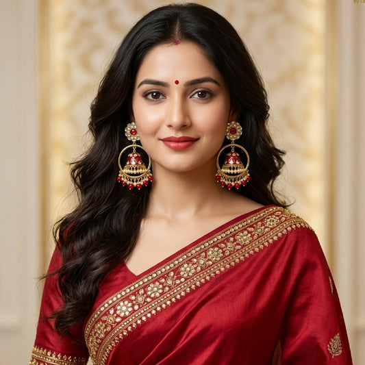 Red Chandbali Kundan Jhumki