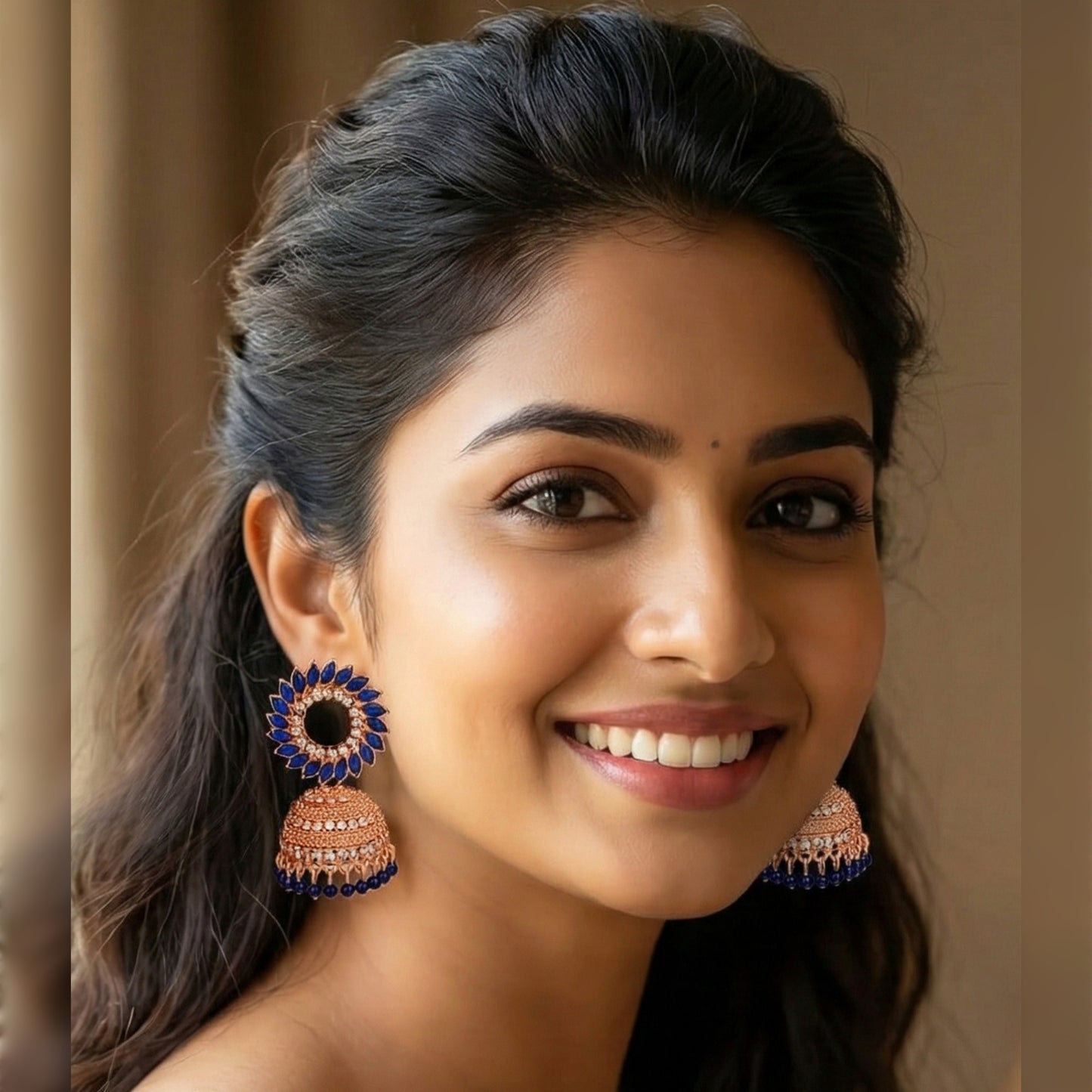Royal Blue Floral Golden Jhumki