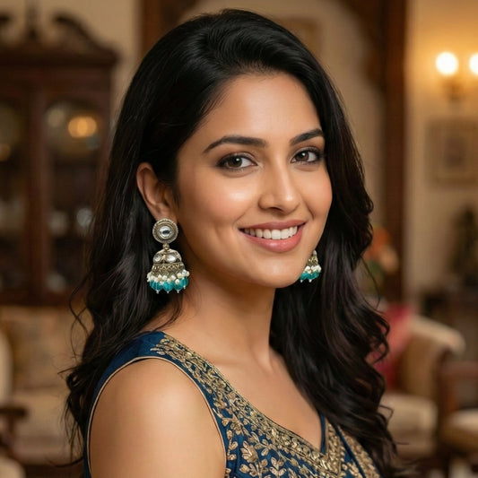 Aqua Blue Kundan Jhumki