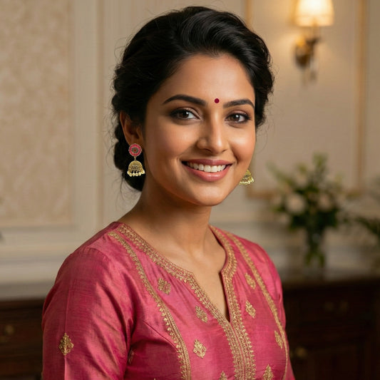 Pink Stones Pearl Jhumki