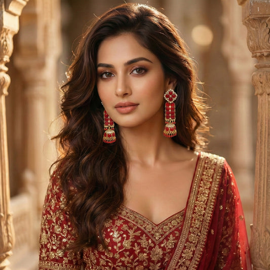 Red Long Stone Jhumki