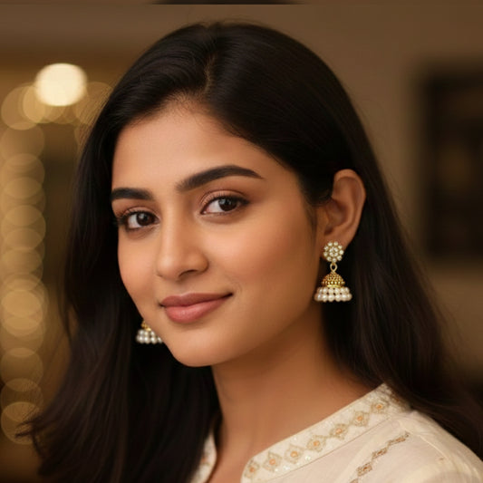 Floral Stones Top Pearl Jhumki