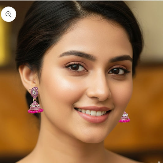 Pink Beaded Keri Small Jhumki