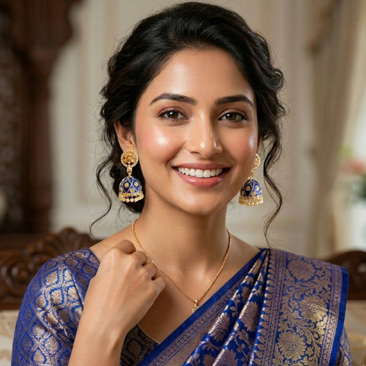 Navy Blue Meenakari Jhumki