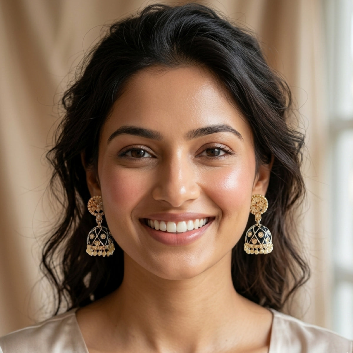 Black Meenakari Jhumki
