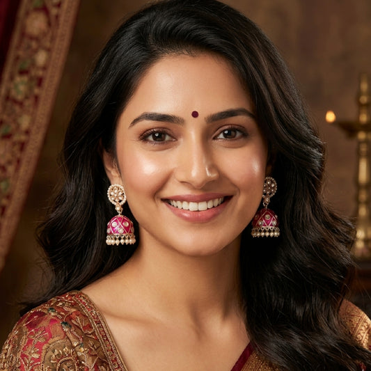 Rani Pink Meenakari Jhumki