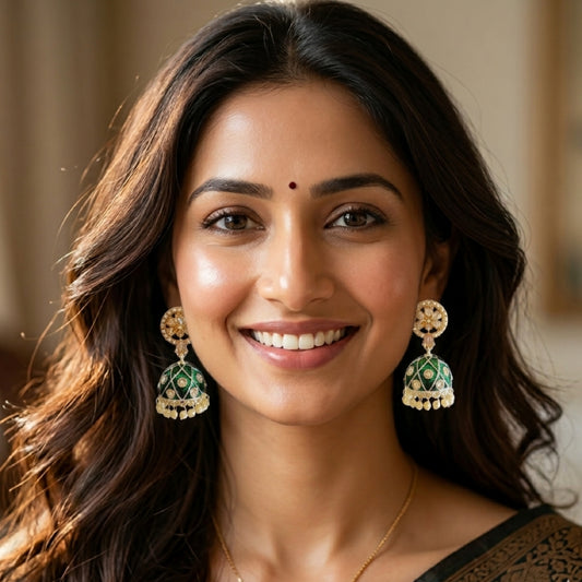 Bottle Green Meenakari Jhumki