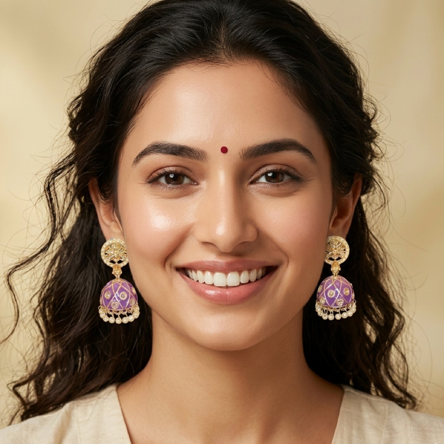 Wine Colour Meenakari Jhumki