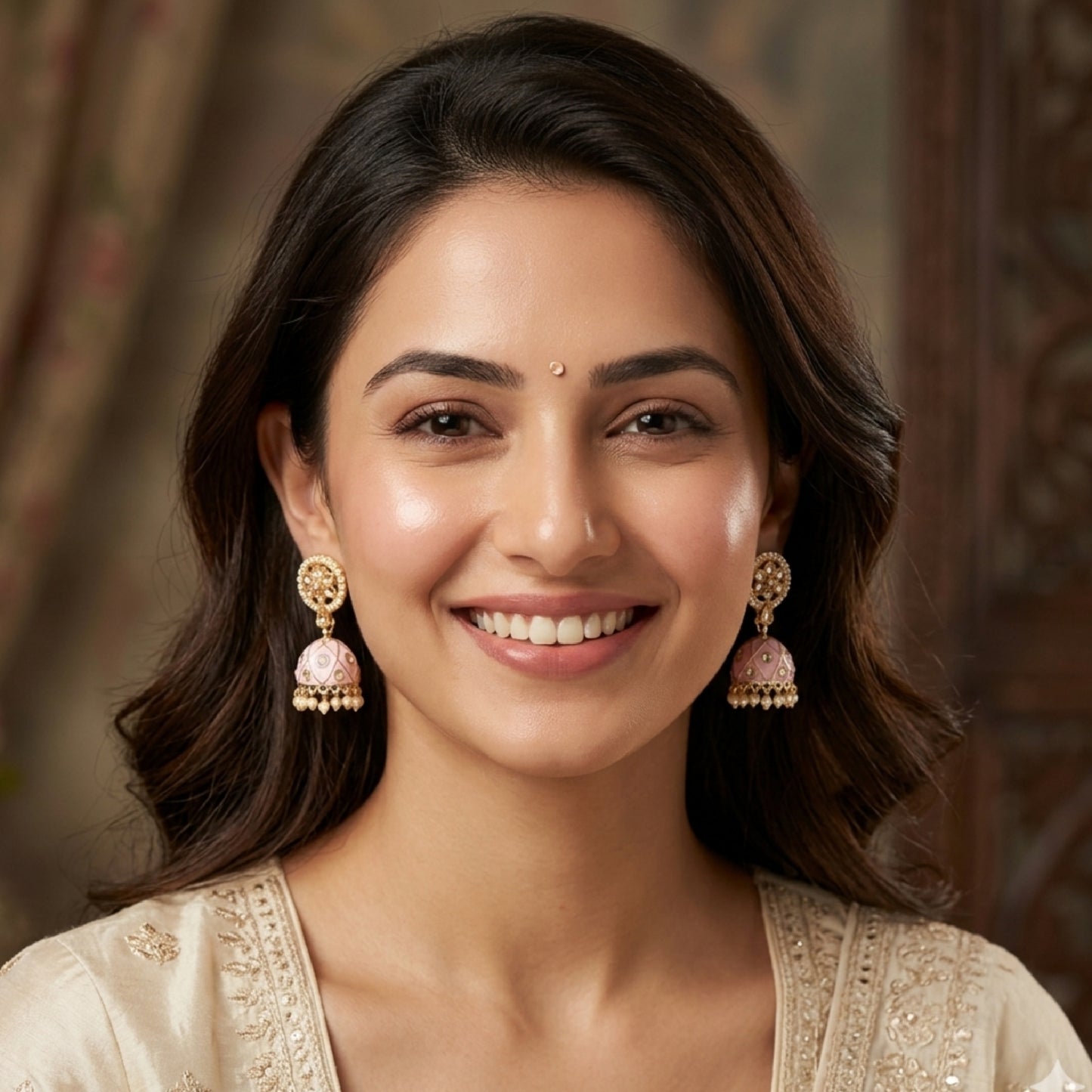 Baby Pink Meenakari Jhumki