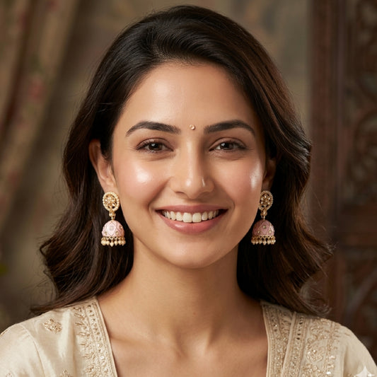 Baby Pink Meenakari Jhumki