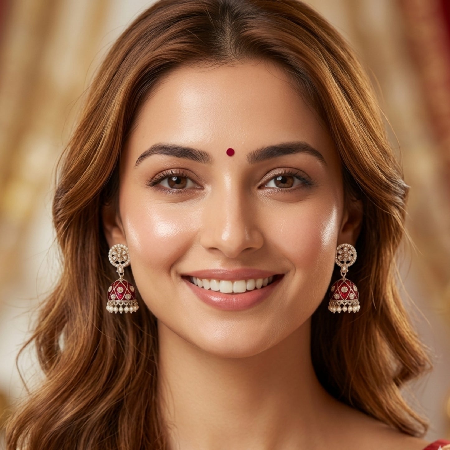 Red Meenakari Jhumki